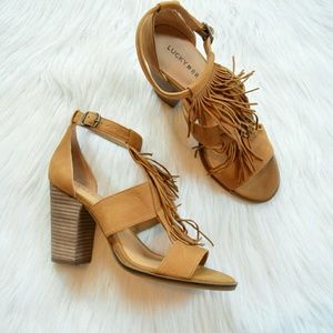Lucky Brand genuine leather tassel heels.